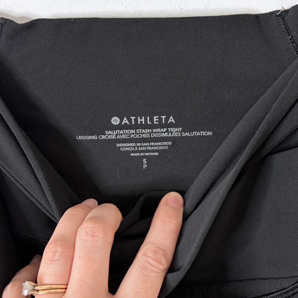 Athleta Women's Leggings Black Salutation Stash Wrap Tight Athletic Yoga Size S - Picture 7 of 7